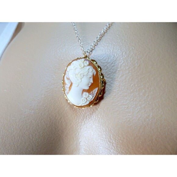 Vintage 14K Yellow Gold Cameo Pendant/Pin Hand Carved Mint Condition 6.2g - Picture 7 of 9
